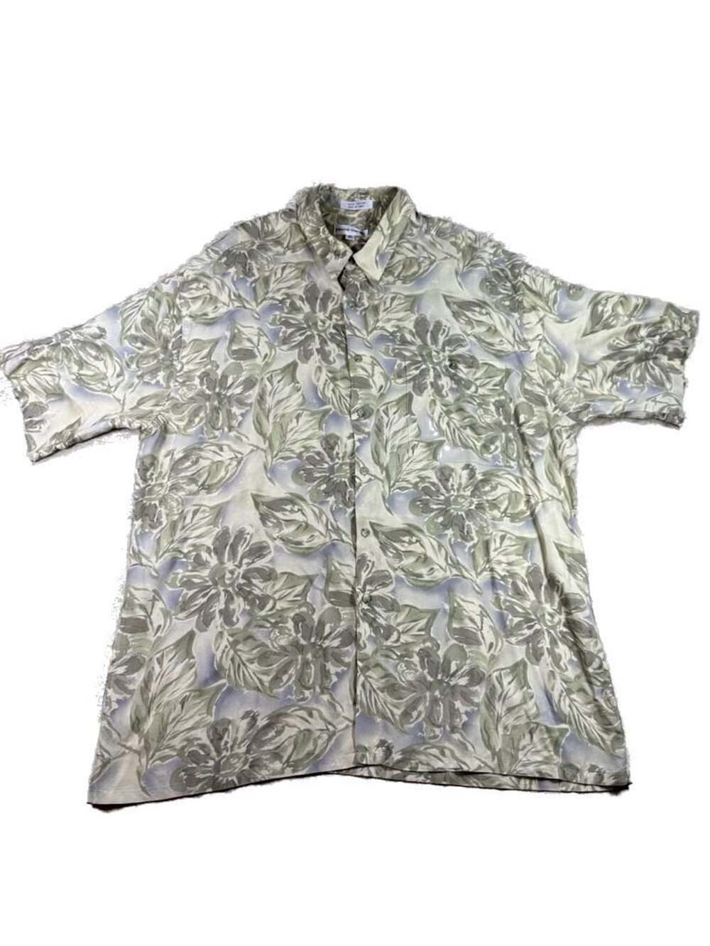 Pierre Cardin Vintage Rayon Shirt Sage Green Floral Watercolor XL Hawaiian Aloha